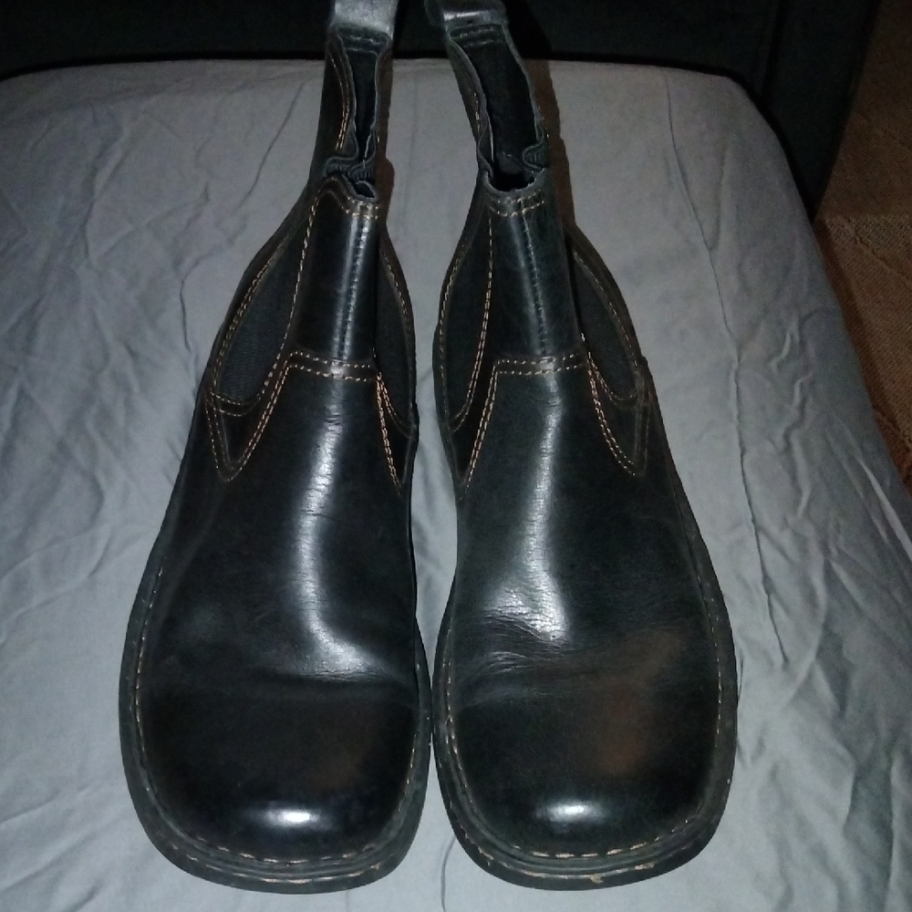 Born Black Leather Boots with Contrast Stitching